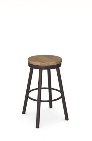 Amisco's Connor Backless Swivel Metal Bar Stool with Wood Seat