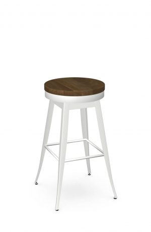 Amisco's Grace Backless Swivel Bar Stool in White Metal and Medium Dark Wood Finish