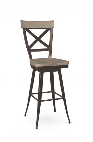 Amisco's Kyle Brown Swivel Bar Stool with Beachwood Seat and Back Wood Finish