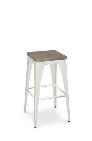 Amisco's Upright Modern Metal Backless Bar Stool with Natural Wood Seat