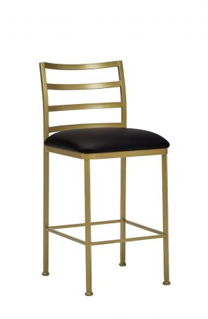 Wesley Allen's Benton Modern Gold Bar Stool with Ladder Back and Black Seat Vinyl