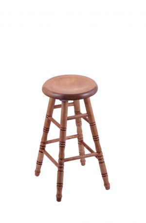 Holland's Saddle Dish Round Backless Swivel Stool with Turned Legs in Maple Medium Wood Finish