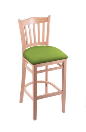 Holland's Hampton 3120 Wooden Barstool in Natural Wood Finish and Green Vinyl Seat