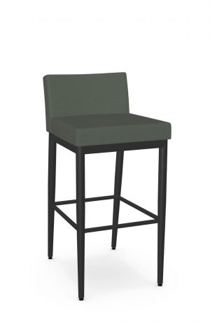 Amisco's Hanson Black Non-Swivel Bar Stool with Green Seat and Back Fabric