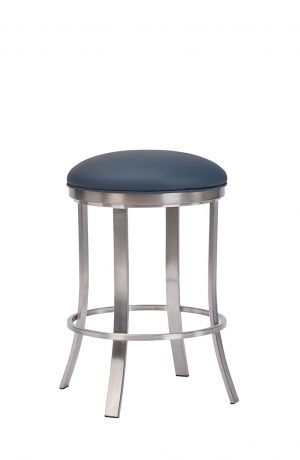 Wesley Allen's Bali Modern Backless Stainless Steel Bar Stool in Blue Seat Cushion