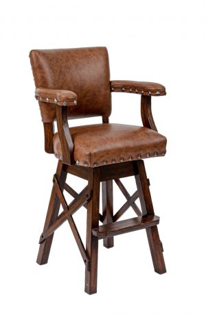 Darafeev's El Dorado Upholstered Swivel Rustic Bar Stool with Arms, Nailhead Trim, and Cross X Base