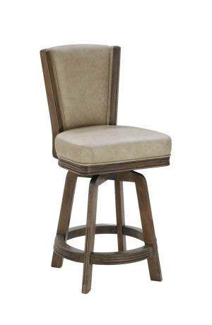 Darafeev's 915 Wood Swivel Bar Stool in Rustic Pewter Wood Finish and Leather Seat