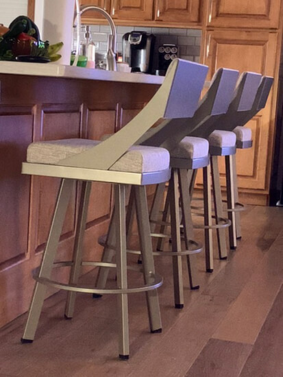 Amisco's Fame Swivel Counter Stool in Taupe Gray in Transitional Kitchen