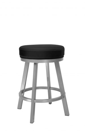 Wesley Allen's Miramar Backless Silver Swivel Bar Stool with Black Vinyl