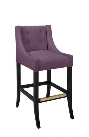 Style Upholstering's 101 Black Wood Bar Stool with Purple Fabric Tufted