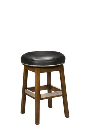 Style Upholstering's #141 Wood Backless Round Bar Stool with Nailhead Trim