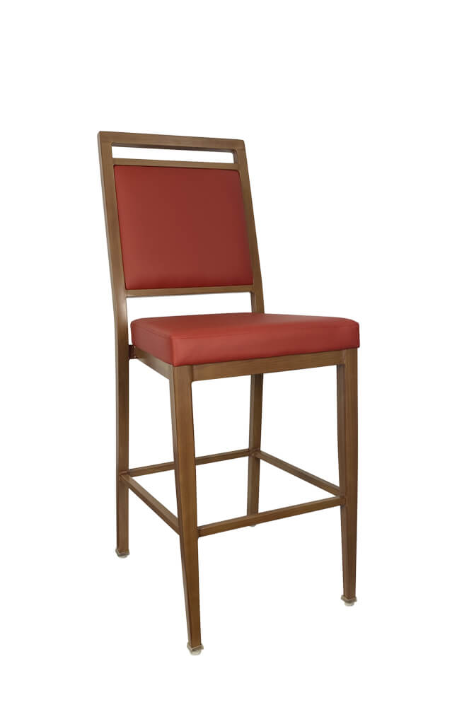 IH Seating Aiden Light Teak Wood Grain Bar Stool with Red Seat and Back Cushion