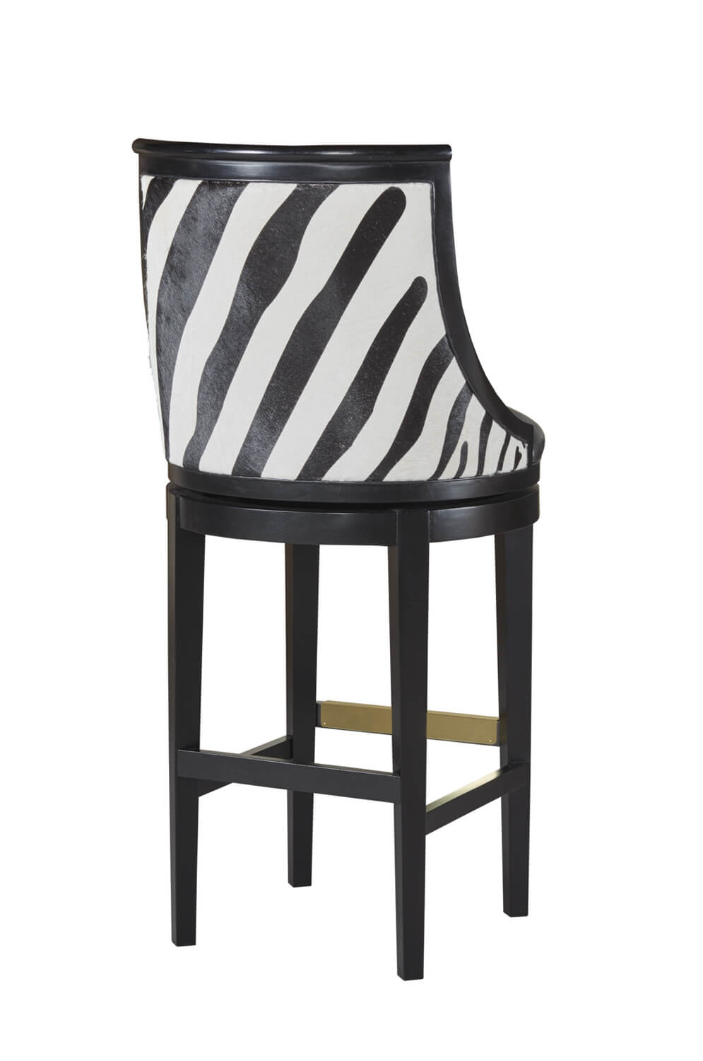 Leathercraft's Ava Transitional Black Wood Swivel Bar Stool in Black Leather - View of Back with Zebra Pattern