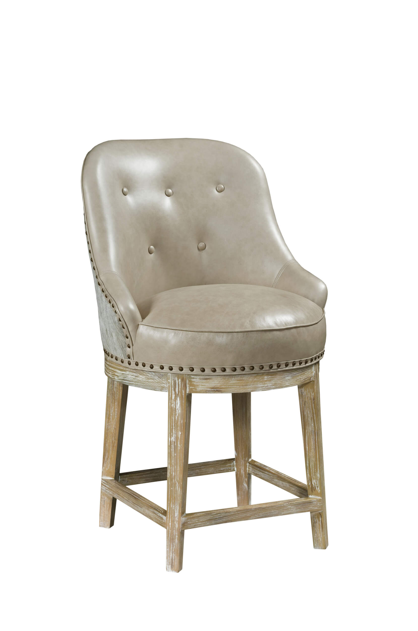 Leathercraft's Hague Brown Leather Swivel Counter Stool with Button Tufting, Nailhead Trim