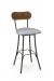 Amisco's Bean Swivel Bar Stool with Wood Back, Blue Seat Cushion, and Black Metal Finish