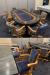 Darafeev's 610 Oak Adjustable Swivel Game Chairs in Honey Wood and Blue Fabric in Game Room