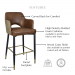 Featuring a curved back for comfort, high density molded foam cushions available in performance fabrics and vinyls, metal footplate, leg ferrules, wood grain finish also available in powder coated and oil based finishes. This stool has a 500 lb weight capacity with a 12-year warranty.